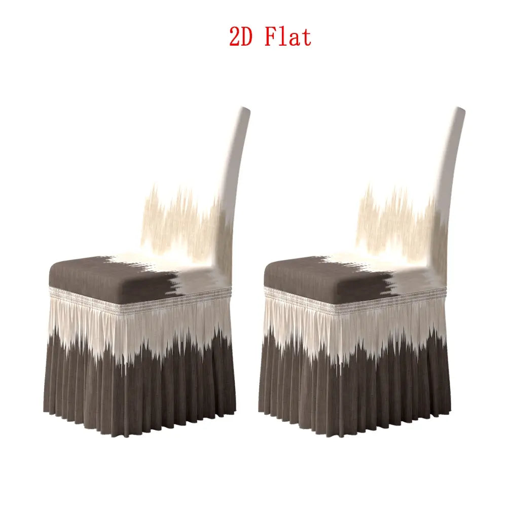 2/4/5/6/7pcs Skirt Chair Cover Set, Light Luxury Gradient Ripple Full Elastic Chair Cover, Banquet Pleated Skirt Dining Chair Slipcover, Universal Chair Cover for Home Dining Room, Elastic Band Protective Seat Cover, Elastic Fit