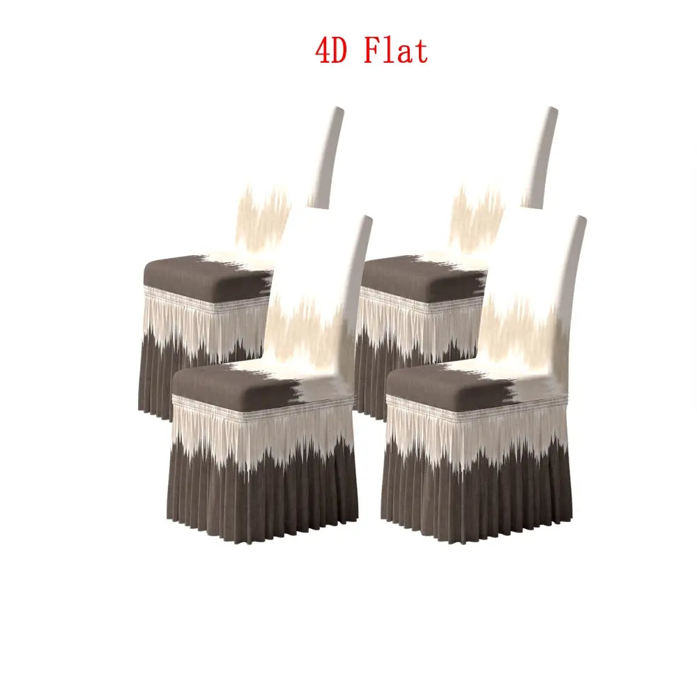 2/4/5/6/7pcs Skirt Chair Cover Set, Light Luxury Gradient Ripple Full Elastic Chair Cover, Banquet Pleated Skirt Dining Chair Slipcover, Universal Chair Cover for Home Dining Room, Elastic Band Protective Seat Cover, Elastic Fit