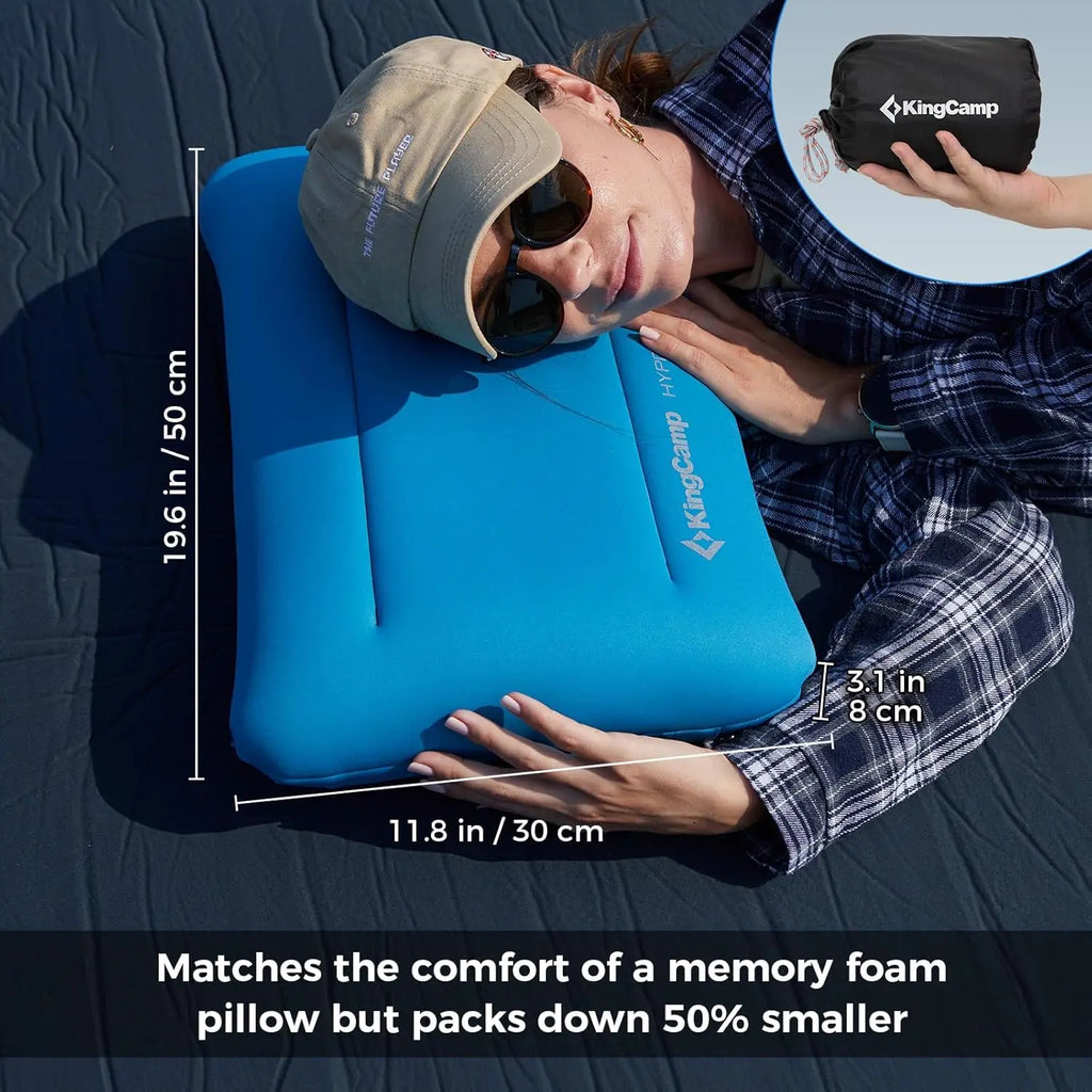 KingCamp Inflatable Camping Pillow, 19.7x11.8" Large Size with Ultra-Soft Washable Foam Cover for Travel Sleep, Home-Like Comfort, Camping, Hiking