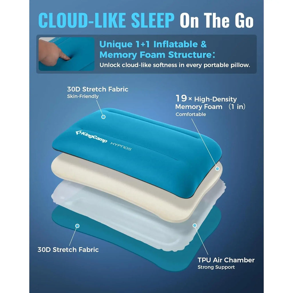 KingCamp Inflatable Camping Pillow, 19.7x11.8" Large Size with Ultra-Soft Washable Foam Cover for Travel Sleep, Home-Like Comfort, Camping, Hiking