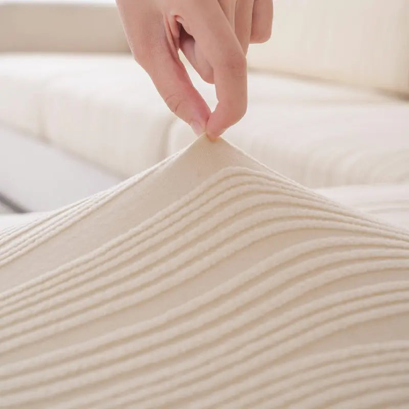Modern Solid Color Jacquard T-Shaped High Elastic Chair Cover, Pet Friendly, Striped Grid Dual Elastic Seat Cover