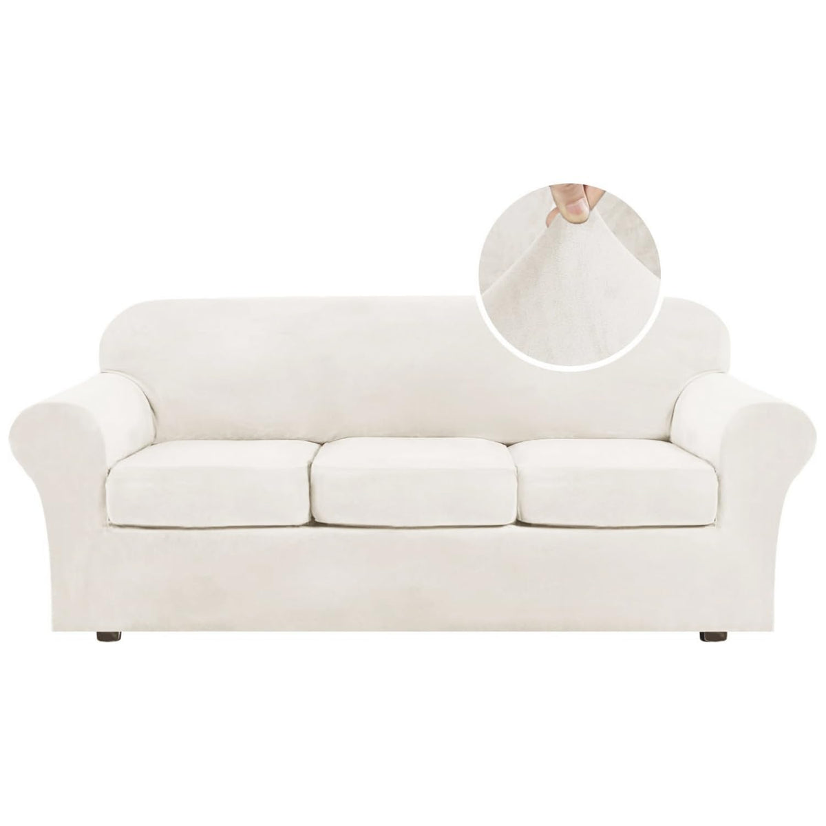 H.VERSAILTEX Rich Velvet Stretch 2 Piece Cover Chair Slipcover Sofa Cover Furniture Protector Couch Soft with Elastic Bottom Chair Couch Cover with Arms Width Up to 49 Inch(Chair, Ivory)