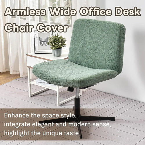 Armless Office Chair Slipcover Stretch Mid Back Wide Seat Cover Leaf Computer Desk Chair Covers Simple Chairs Protector for Home Green