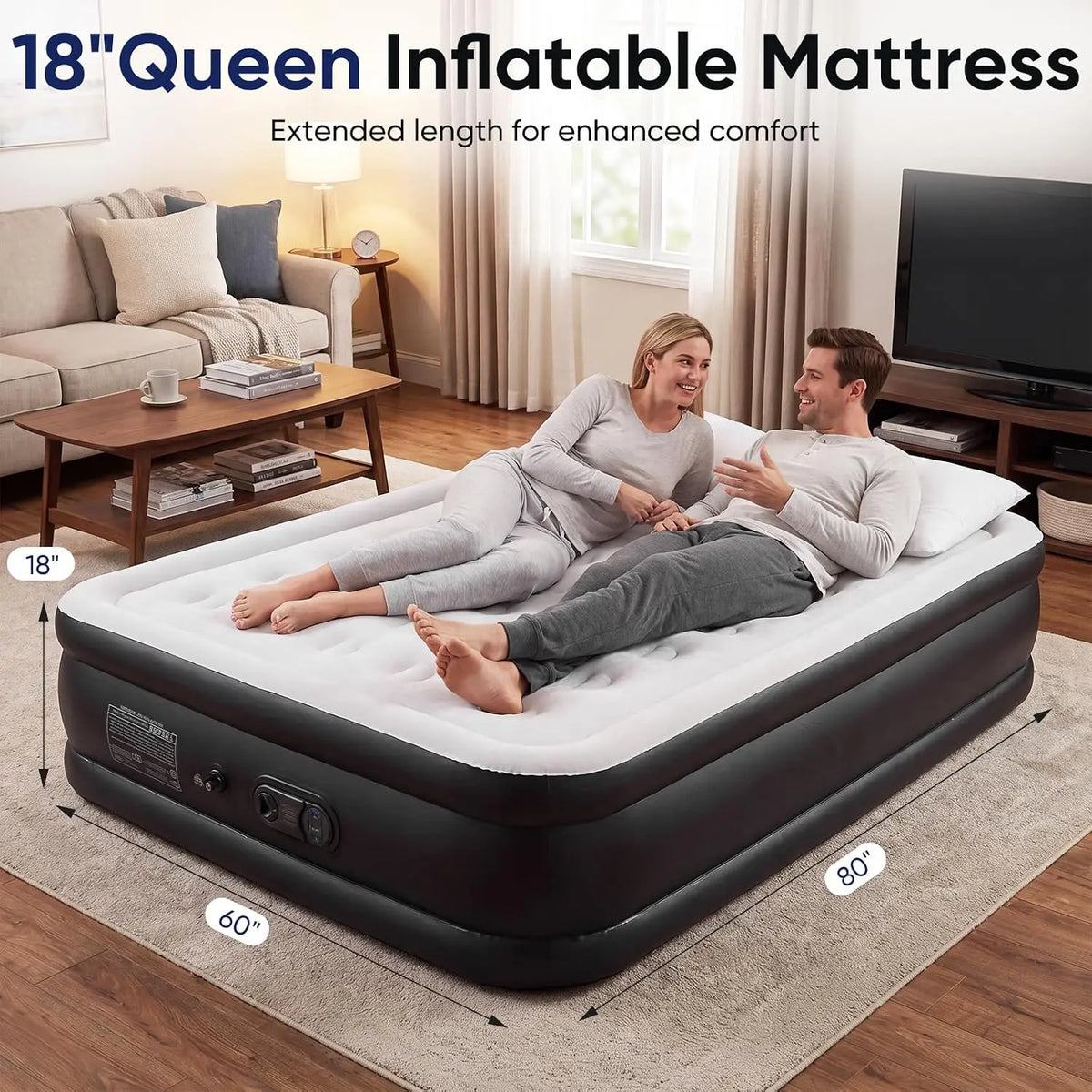 Twin Air Mattress, Inflatable Blow Up Airbed with Built-in High Capacity Pump, Double Height 16in, Non-Slip Bottom Design, Weight Capacity 660 lbs Air Bed for Home or Camping