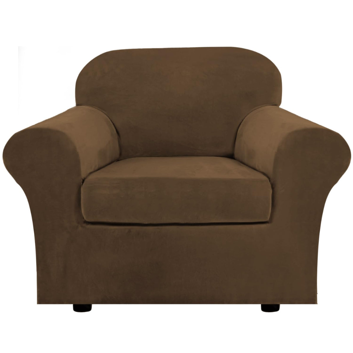 H.VERSAILTEX Rich Velvet Stretch 2 Piece Cover Chair Slipcover Sofa Cover Furniture Protector Couch Soft with Elastic Bottom Chair Couch Cover with Arms Width Up to 49 Inch(Chair, Ivory)