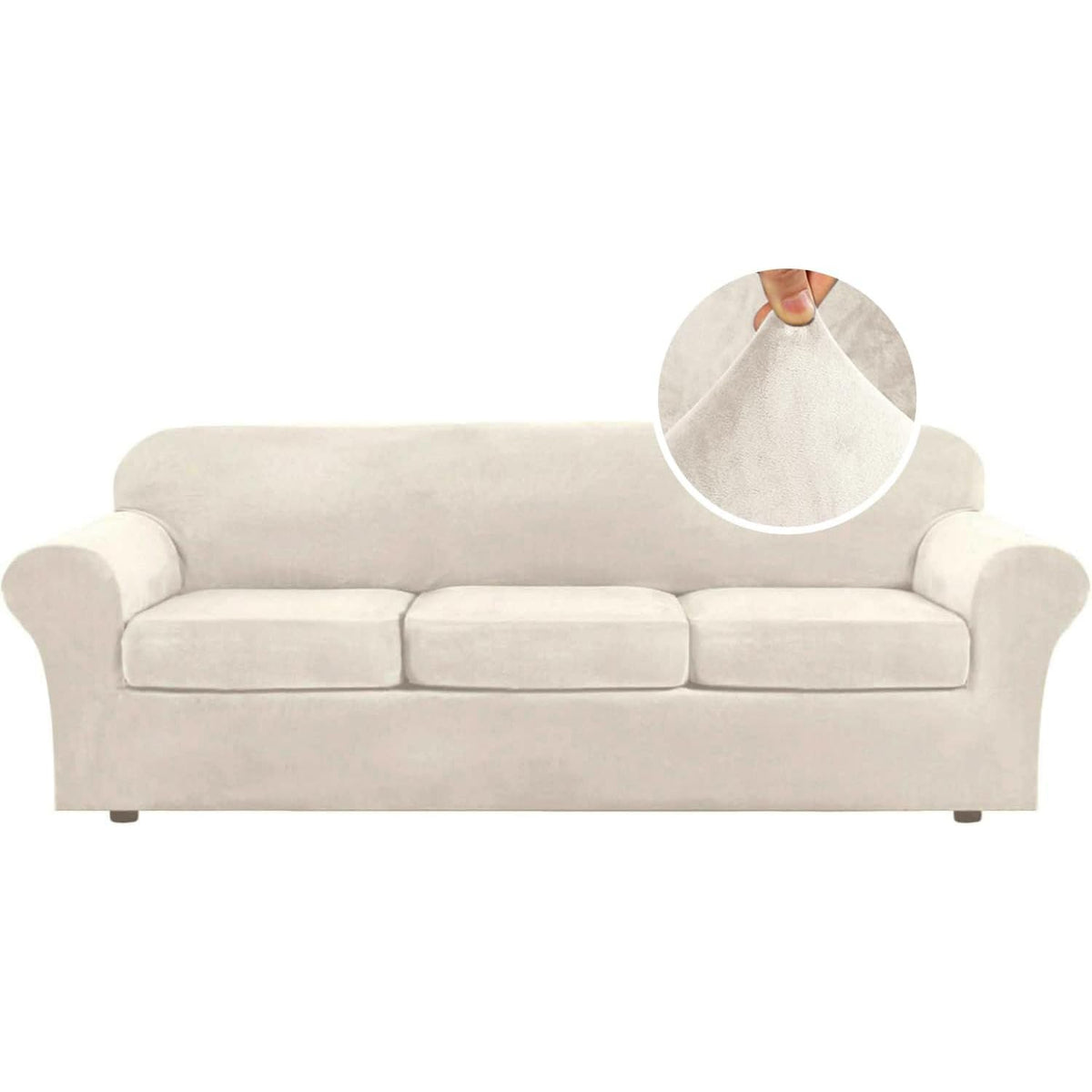 H.VERSAILTEX Rich Velvet Stretch 2 Piece Cover Chair Slipcover Sofa Cover Furniture Protector Couch Soft with Elastic Bottom Chair Couch Cover with Arms Width Up to 49 Inch(Chair, Ivory)