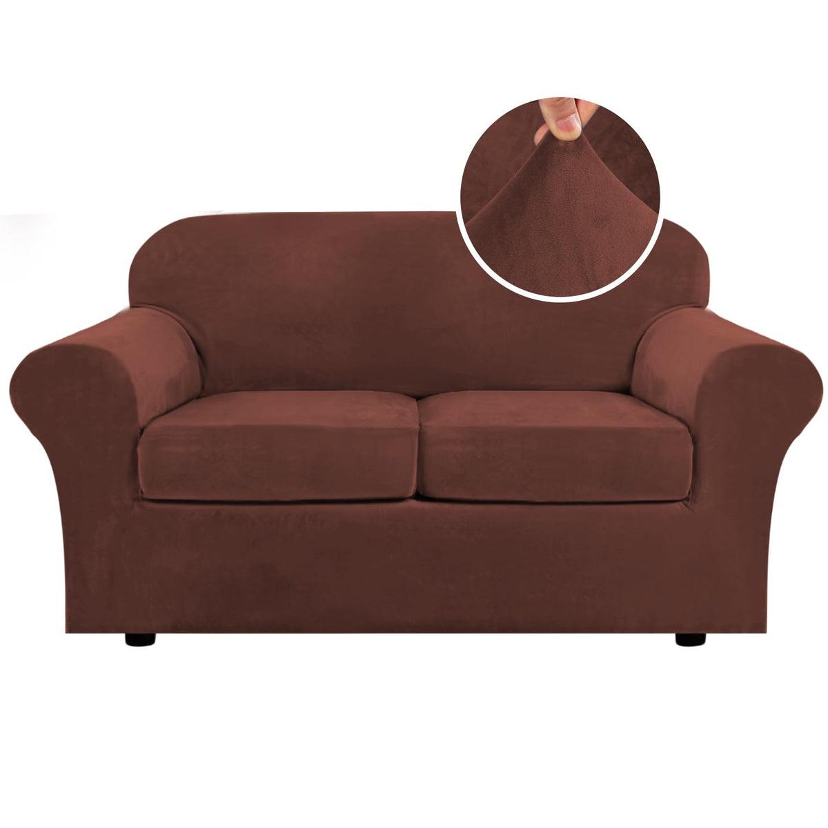H.VERSAILTEX Rich Velvet Stretch 2 Piece Cover Chair Slipcover Sofa Cover Furniture Protector Couch Soft with Elastic Bottom Chair Couch Cover with Arms Width Up to 49 Inch(Chair, Ivory)