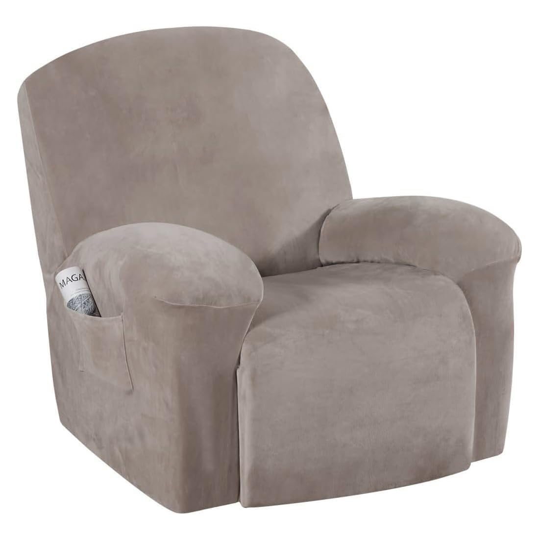 H.VERSAILTEX Velvet Recliner Chair Covers 1-Piece for Reclining Chair, Recliner Cover Feature Thick Luxury and Soft Fabric with Elastic Bottom, Anti-Slip Foams Attached (Grey, Large)
