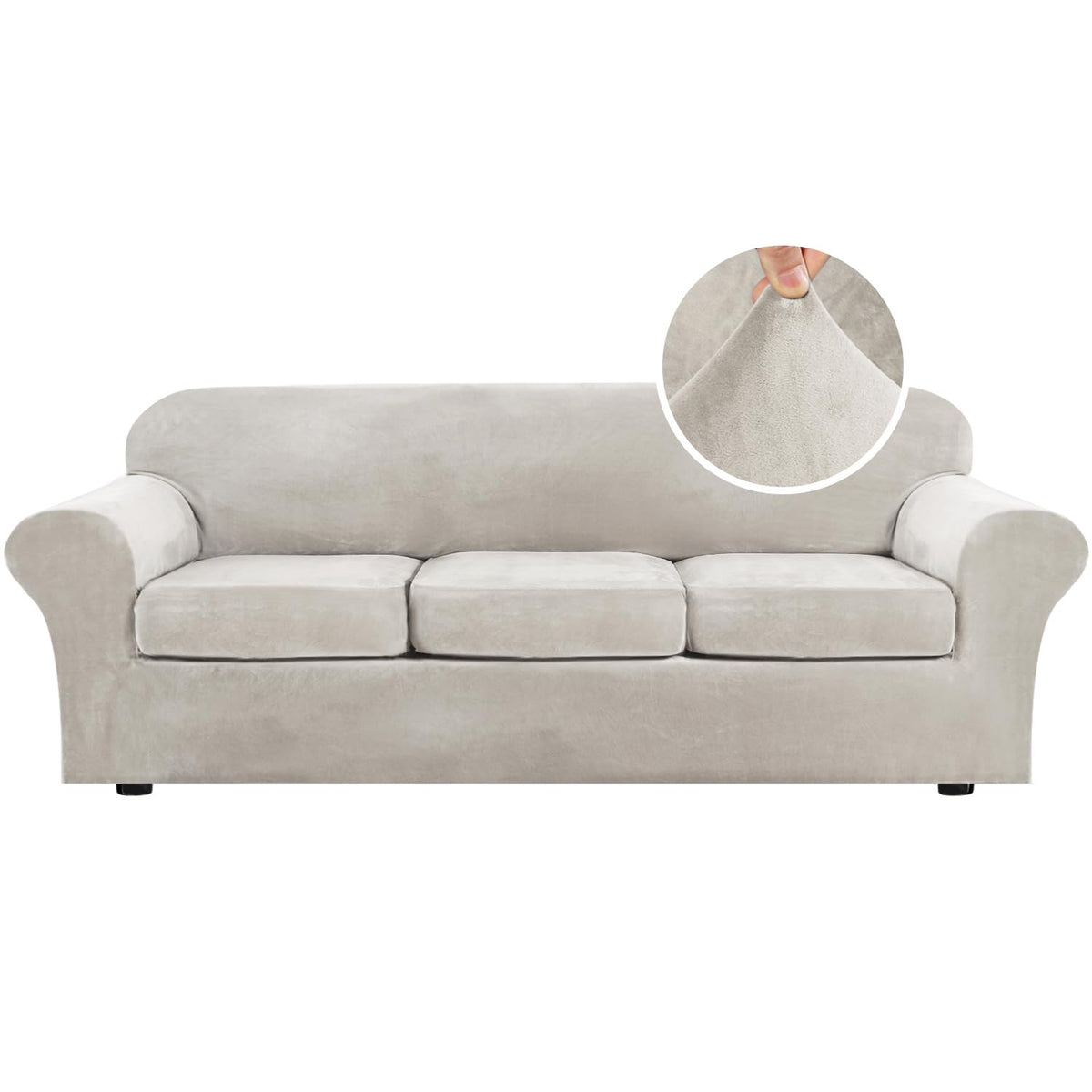 H.VERSAILTEX Rich Velvet Stretch 2 Piece Cover Chair Slipcover Sofa Cover Furniture Protector Couch Soft with Elastic Bottom Chair Couch Cover with Arms Width Up to 49 Inch(Chair, Ivory)