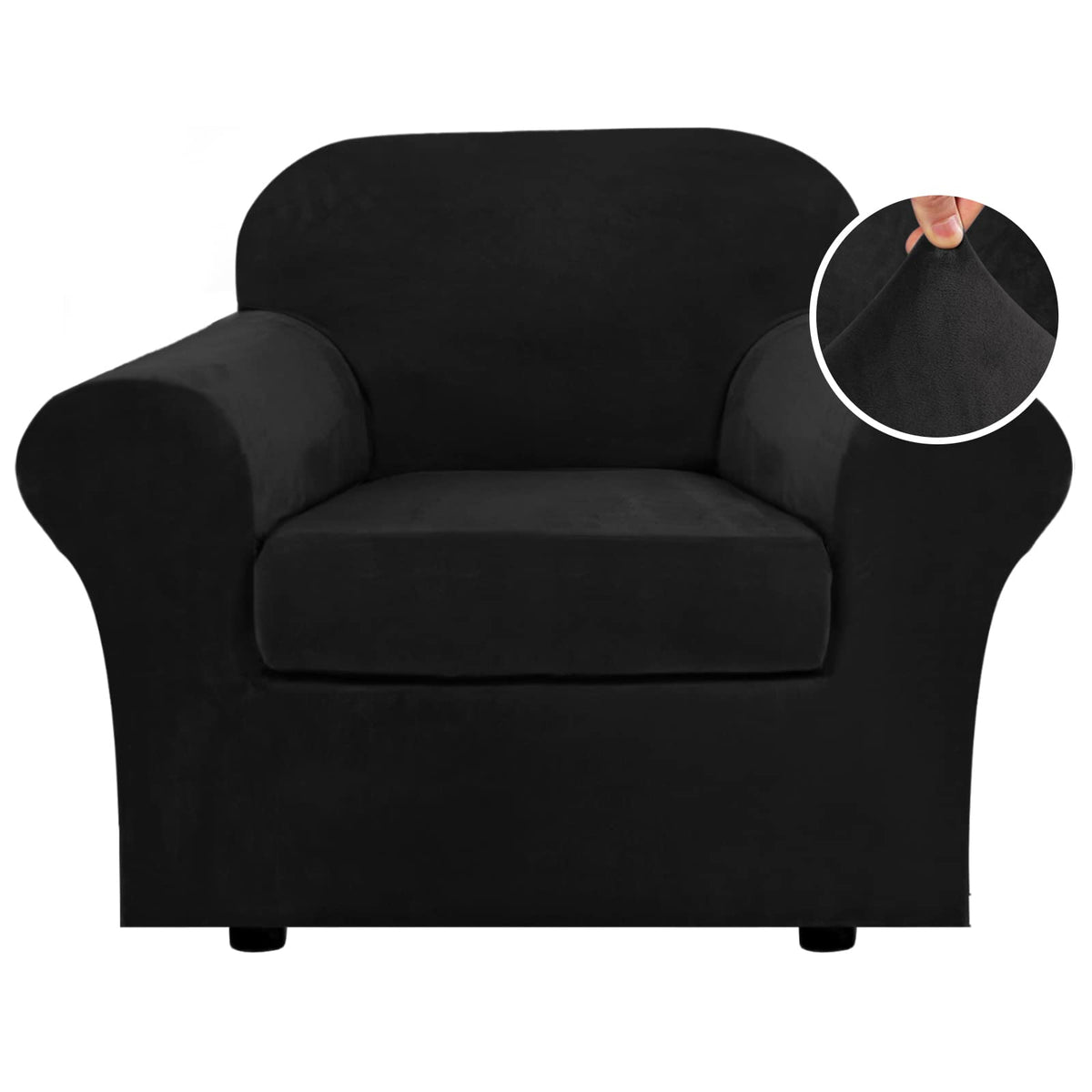H.VERSAILTEX Rich Velvet Stretch 2 Piece Cover Chair Slipcover Sofa Cover Furniture Protector Couch Soft with Elastic Bottom Chair Couch Cover with Arms Width Up to 49 Inch(Chair, Ivory)