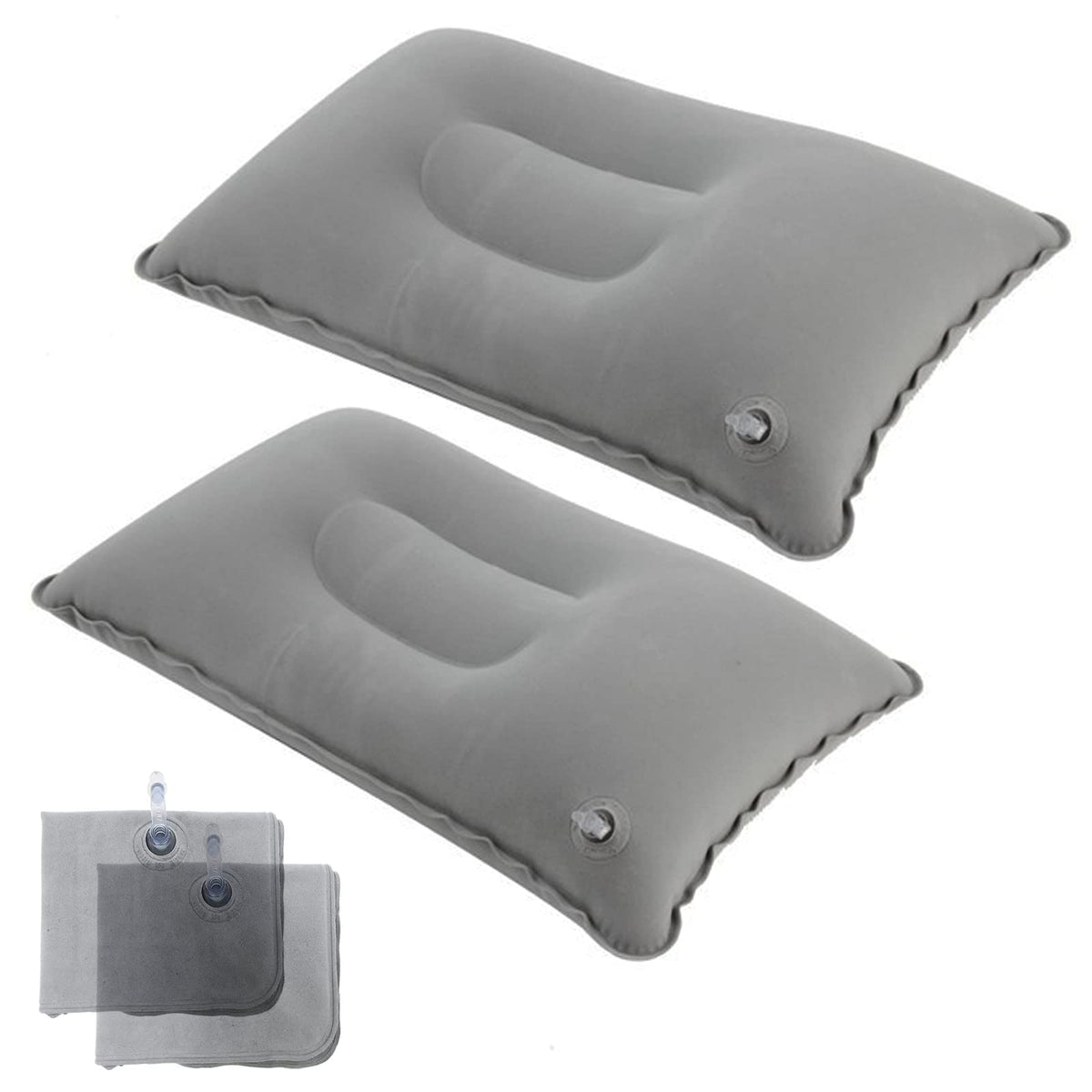 2Pack Ultralight A4 Size Inflatable Travel Pillow, Small Squared Flocked Fabric Air Pillow for Traveling, Holiday Trip, Hiking, Camping,Napping,Neck Lumbar Support(Gray)