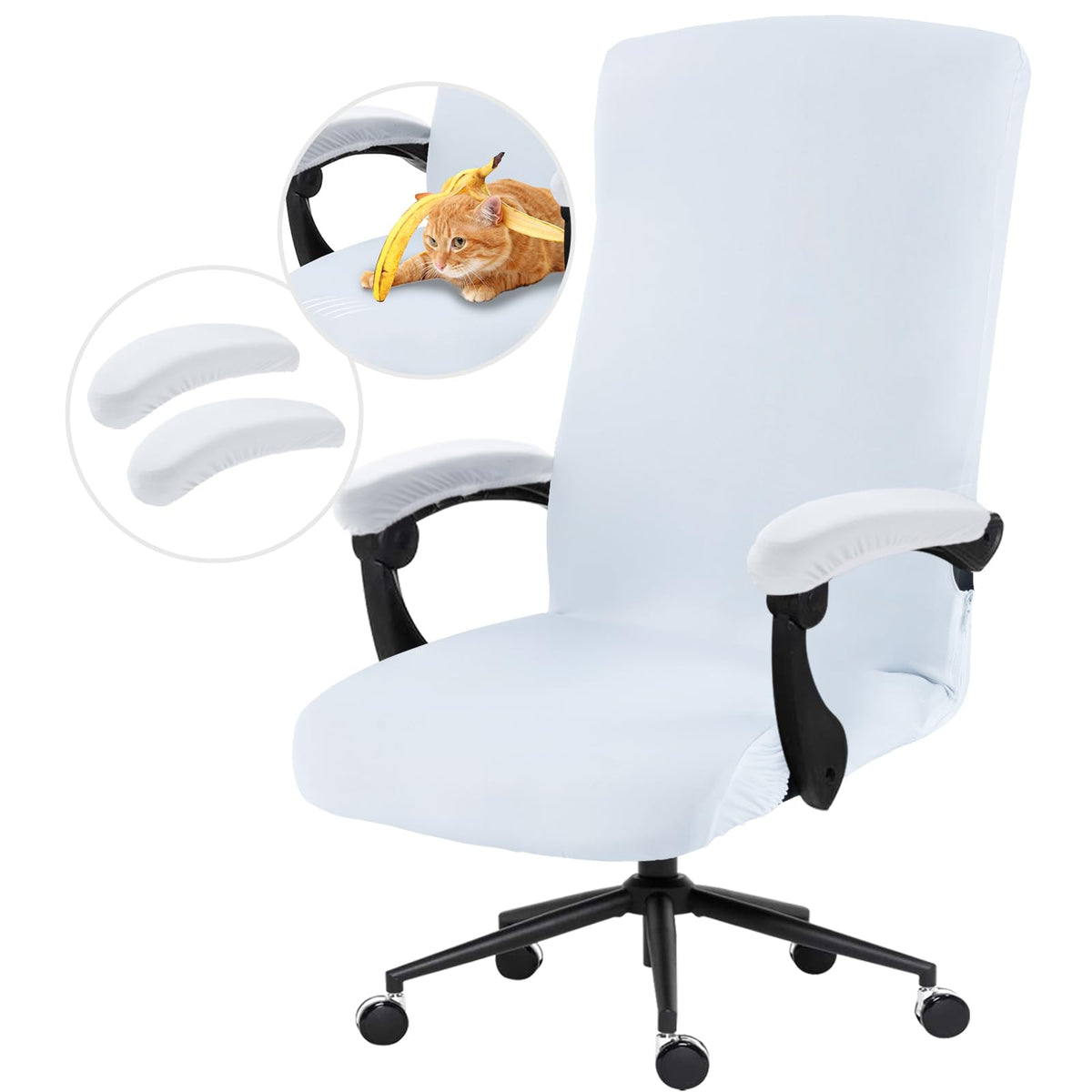 Water Resistant Stretch Computer Office Chair Cover with Durable Zipper Universal Washable Removable Spandex Rotating Boss Chair Slipcovers Anti-dust Soft Desk Chair Seat Protector for Dogs Cats Pets
