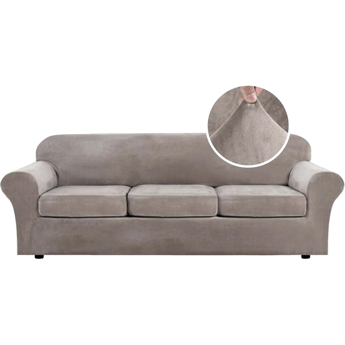 H.VERSAILTEX Rich Velvet Stretch 2 Piece Cover Chair Slipcover Sofa Cover Furniture Protector Couch Soft with Elastic Bottom Chair Couch Cover with Arms Width Up to 49 Inch(Chair, Ivory)