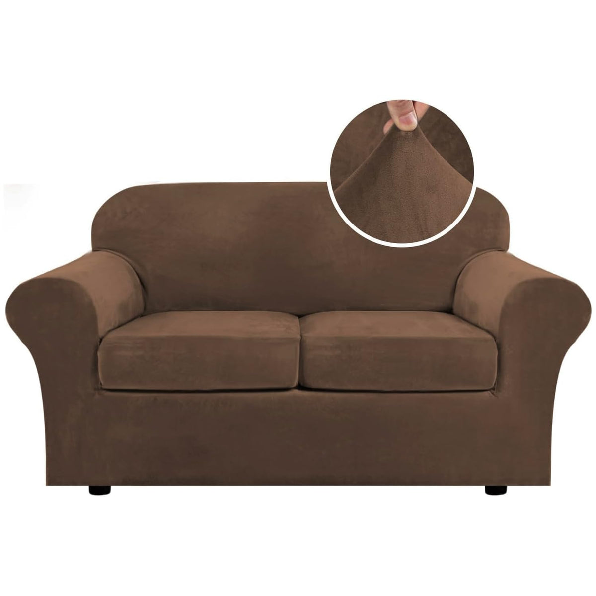 H.VERSAILTEX Rich Velvet Stretch 2 Piece Cover Chair Slipcover Sofa Cover Furniture Protector Couch Soft with Elastic Bottom Chair Couch Cover with Arms Width Up to 49 Inch(Chair, Ivory)