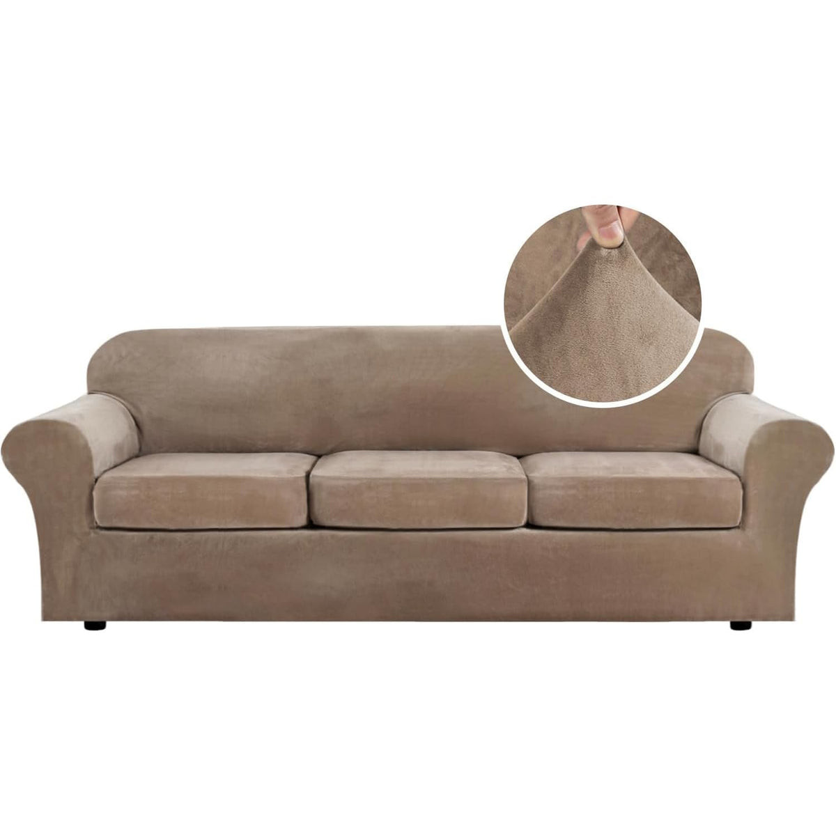 H.VERSAILTEX Rich Velvet Stretch 2 Piece Cover Chair Slipcover Sofa Cover Furniture Protector Couch Soft with Elastic Bottom Chair Couch Cover with Arms Width Up to 49 Inch(Chair, Ivory)