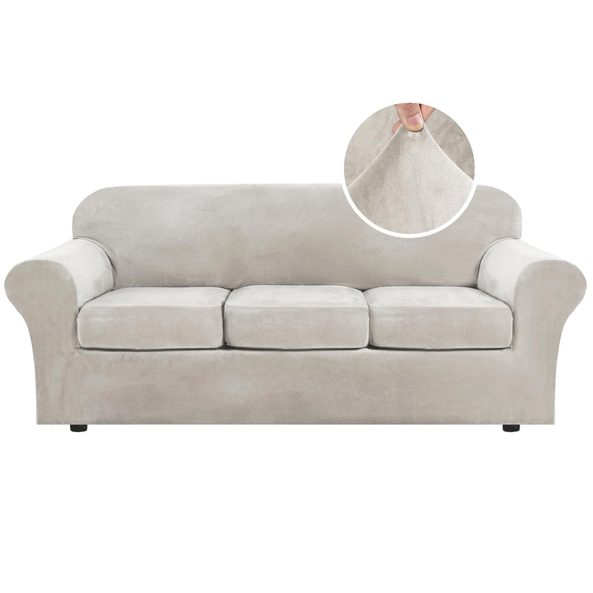 H.VERSAILTEX Rich Velvet Stretch 2 Piece Cover Chair Slipcover Sofa Cover Furniture Protector Couch Soft with Elastic Bottom Chair Couch Cover with Arms Width Up to 49 Inch(Chair, Ivory)
