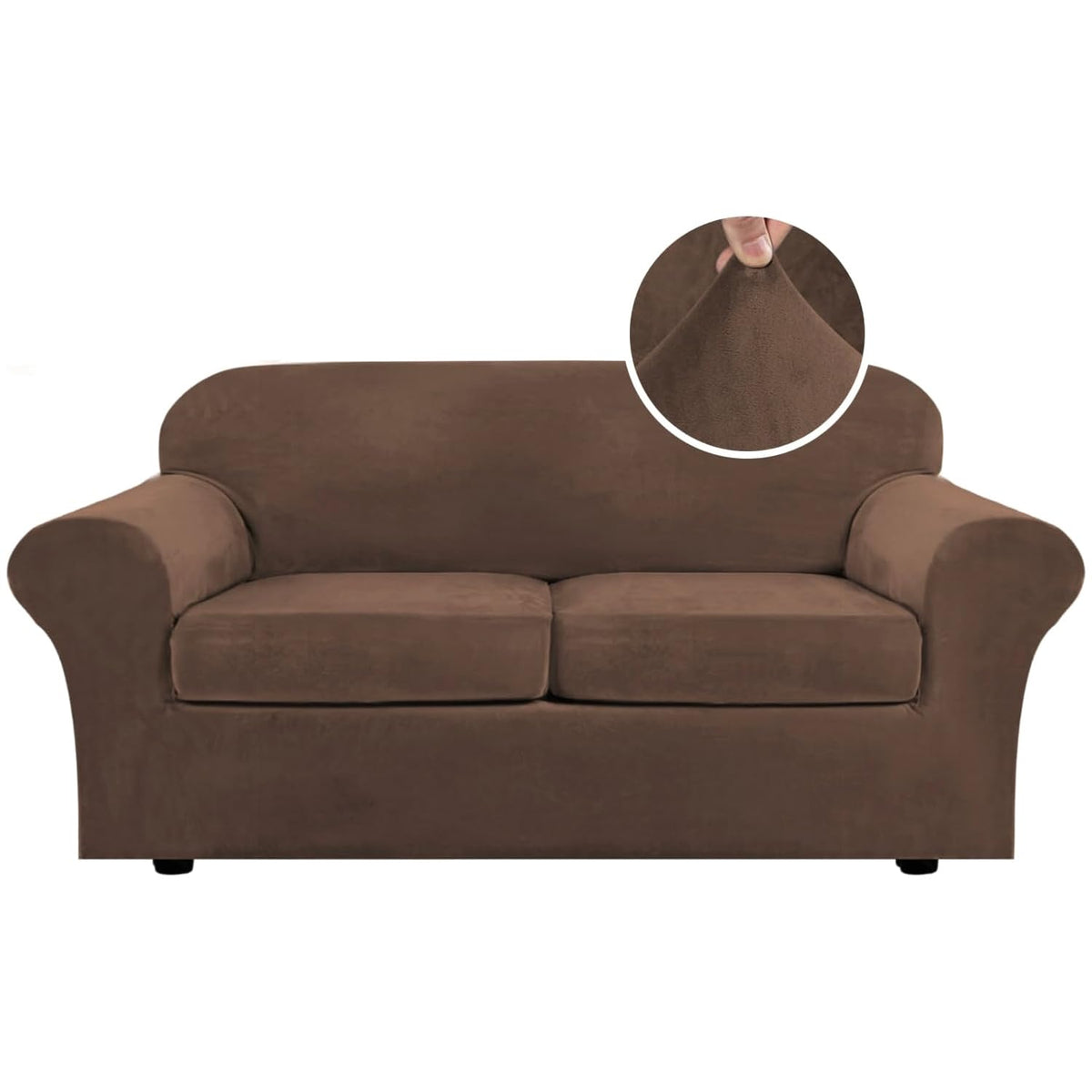 H.VERSAILTEX Rich Velvet Stretch 2 Piece Cover Chair Slipcover Sofa Cover Furniture Protector Couch Soft with Elastic Bottom Chair Couch Cover with Arms Width Up to 49 Inch(Chair, Ivory)