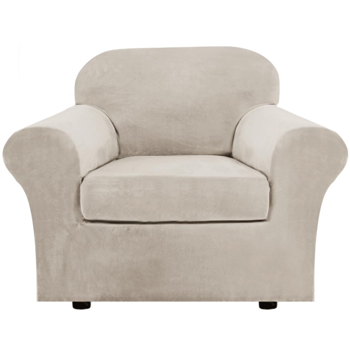 H.VERSAILTEX Rich Velvet Stretch 2 Piece Cover Chair Slipcover Sofa Cover Furniture Protector Couch Soft with Elastic Bottom Chair Couch Cover with Arms Width Up to 49 Inch(Chair, Ivory)