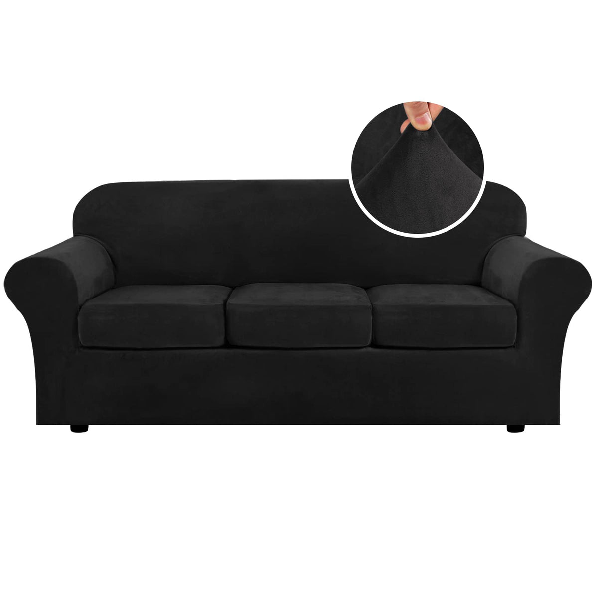 H.VERSAILTEX Rich Velvet Stretch 2 Piece Cover Chair Slipcover Sofa Cover Furniture Protector Couch Soft with Elastic Bottom Chair Couch Cover with Arms Width Up to 49 Inch(Chair, Ivory)