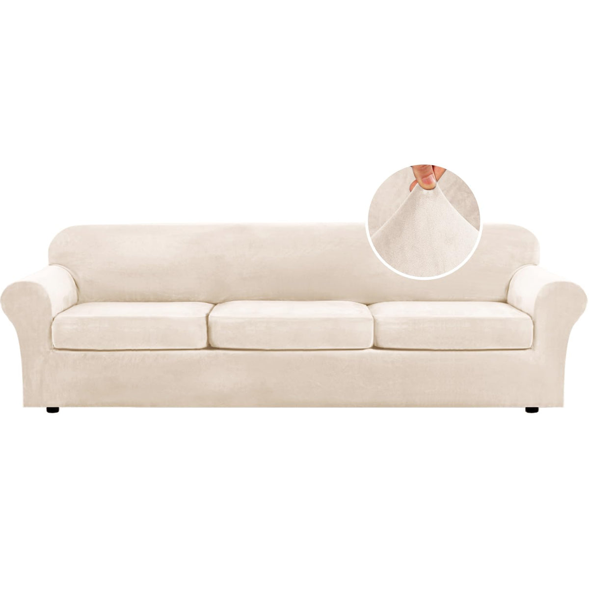 H.VERSAILTEX Rich Velvet Stretch 2 Piece Cover Chair Slipcover Sofa Cover Furniture Protector Couch Soft with Elastic Bottom Chair Couch Cover with Arms Width Up to 49 Inch(Chair, Ivory)