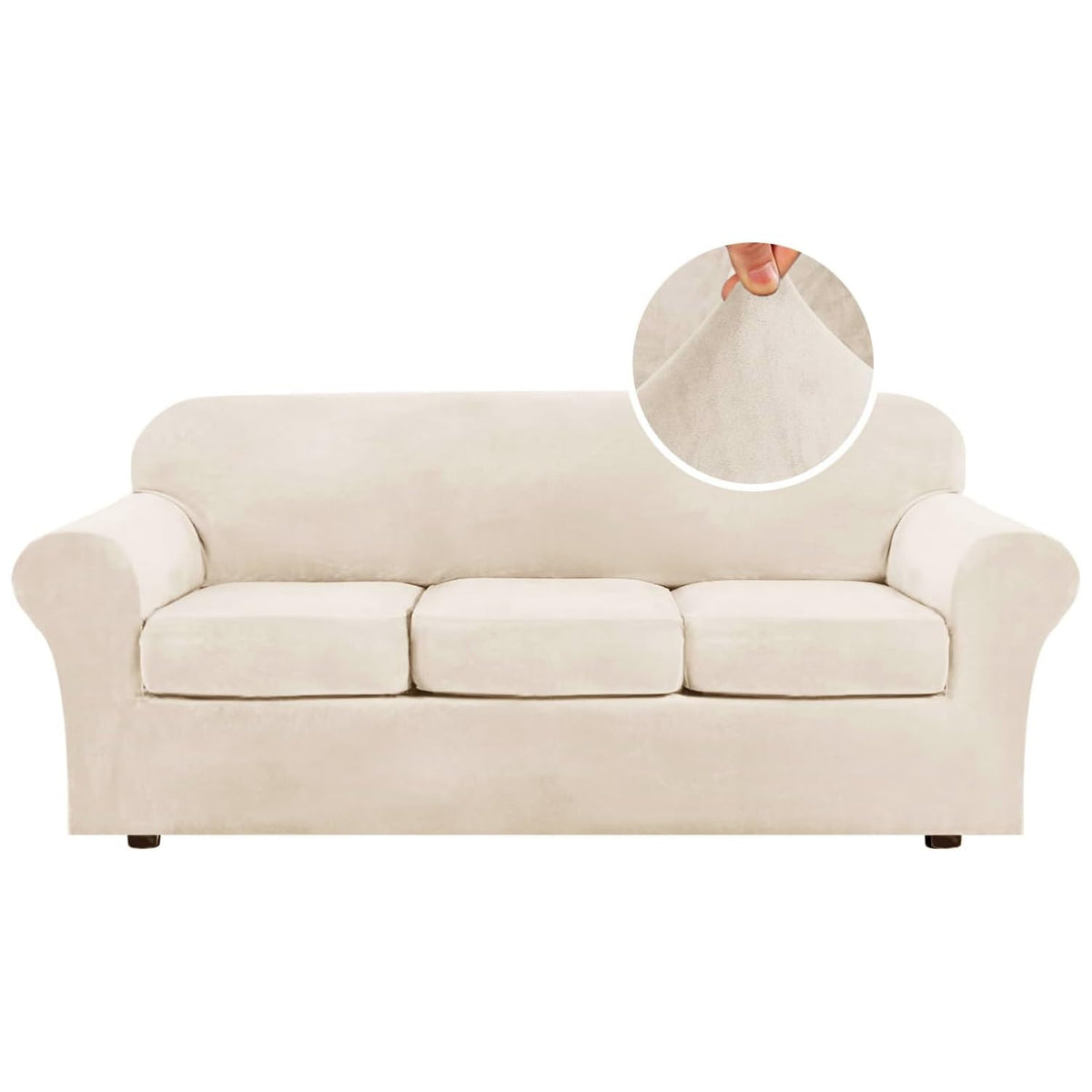 H.VERSAILTEX Rich Velvet Stretch 2 Piece Cover Chair Slipcover Sofa Cover Furniture Protector Couch Soft with Elastic Bottom Chair Couch Cover with Arms Width Up to 49 Inch(Chair, Ivory)