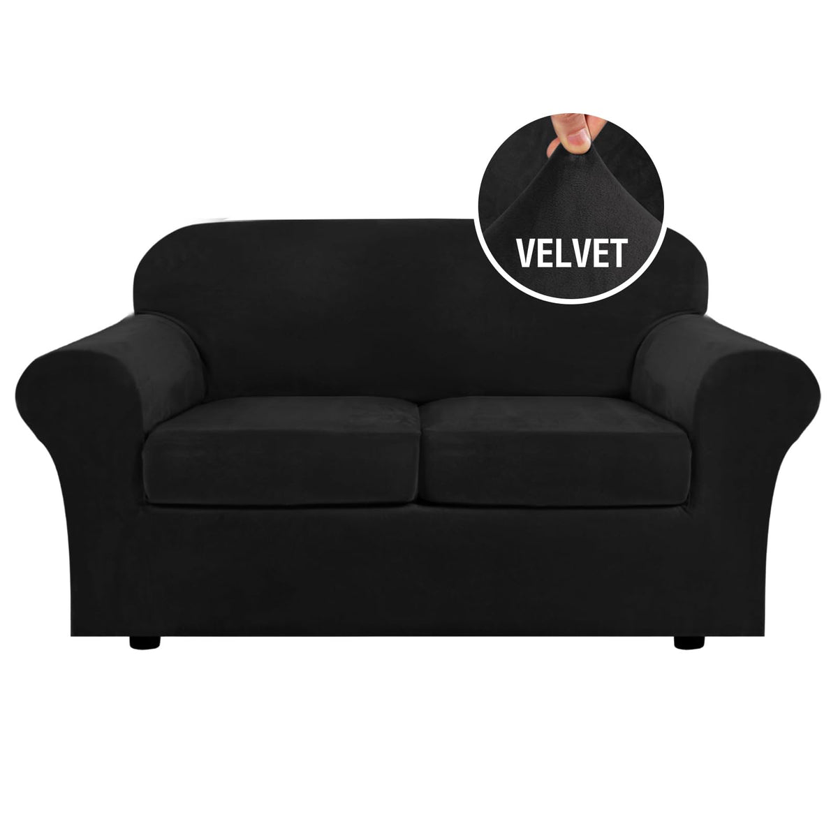 H.VERSAILTEX Rich Velvet Stretch 2 Piece Cover Chair Slipcover Sofa Cover Furniture Protector Couch Soft with Elastic Bottom Chair Couch Cover with Arms Width Up to 49 Inch(Chair, Ivory)