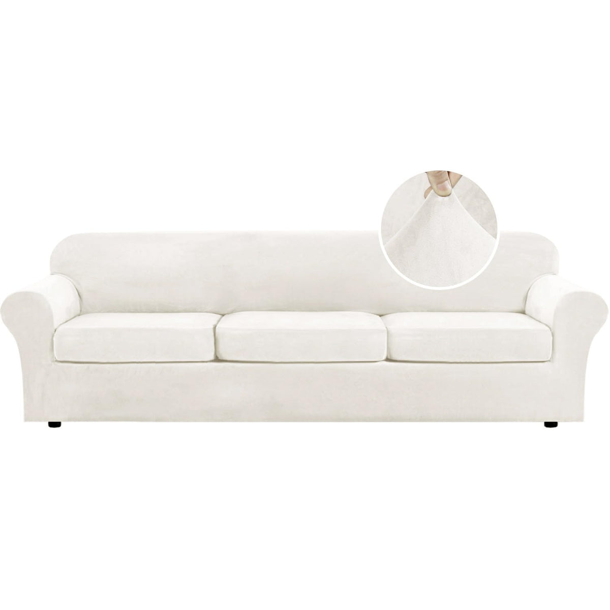 H.VERSAILTEX Rich Velvet Stretch 2 Piece Cover Chair Slipcover Sofa Cover Furniture Protector Couch Soft with Elastic Bottom Chair Couch Cover with Arms Width Up to 49 Inch(Chair, Ivory)
