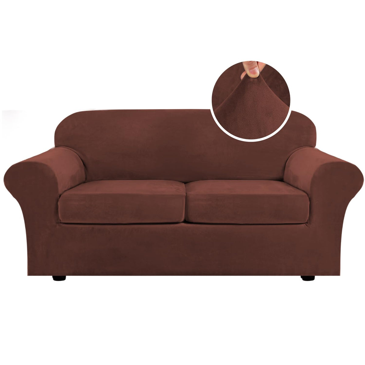 H.VERSAILTEX Rich Velvet Stretch 2 Piece Cover Chair Slipcover Sofa Cover Furniture Protector Couch Soft with Elastic Bottom Chair Couch Cover with Arms Width Up to 49 Inch(Chair, Ivory)