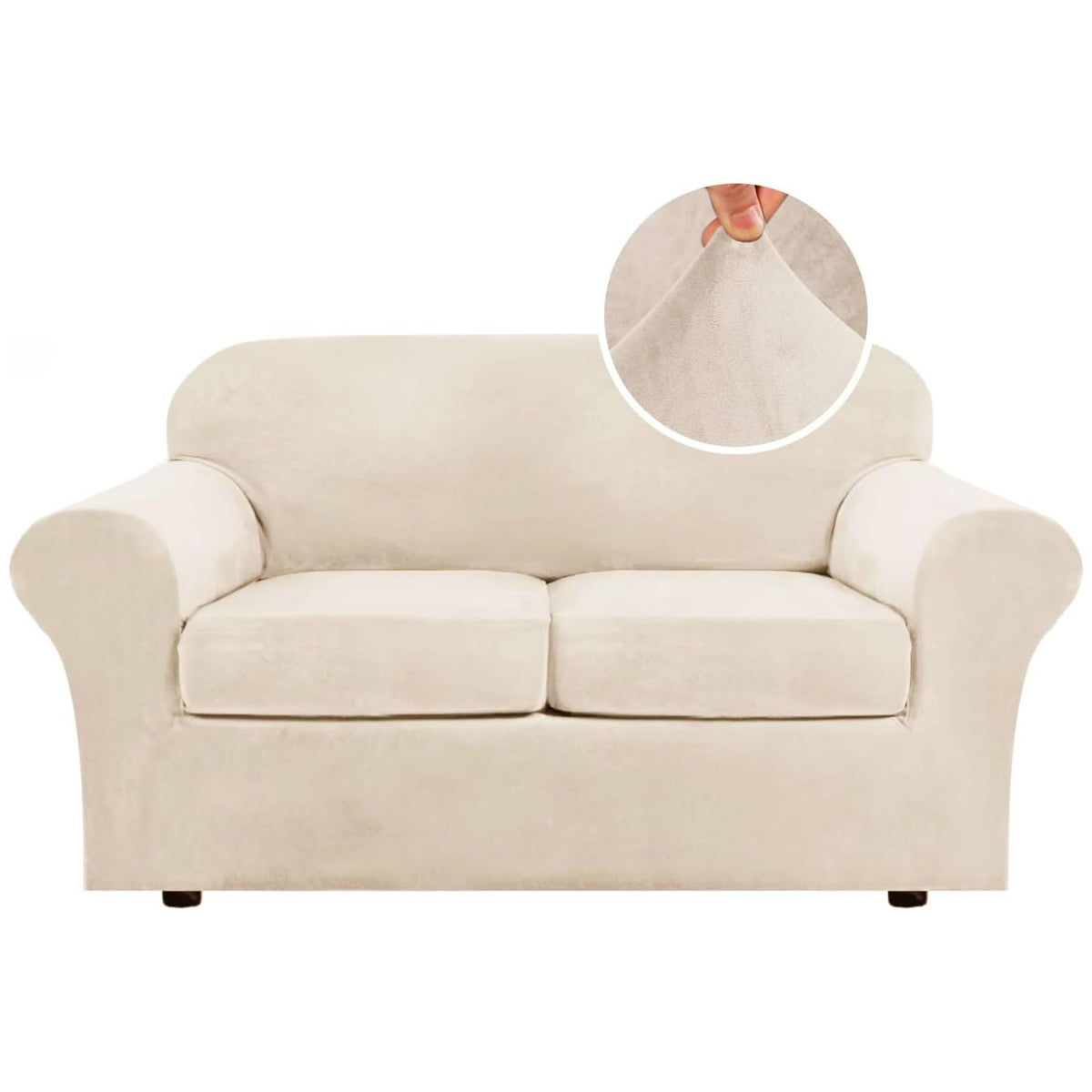 H.VERSAILTEX Rich Velvet Stretch 2 Piece Cover Chair Slipcover Sofa Cover Furniture Protector Couch Soft with Elastic Bottom Chair Couch Cover with Arms Width Up to 49 Inch(Chair, Ivory)