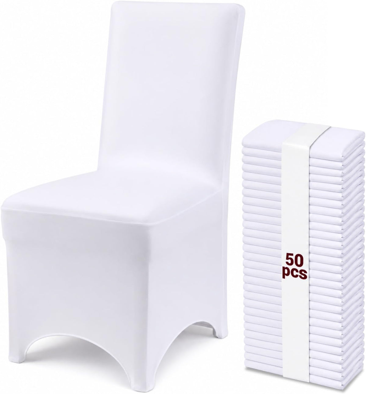 50 Pack White Stretch Chair Covers, Spandex Dining Chair Slipcovers, Wrinkle Resistant Reusable Covers for Wedding, Party, Banquet & Events