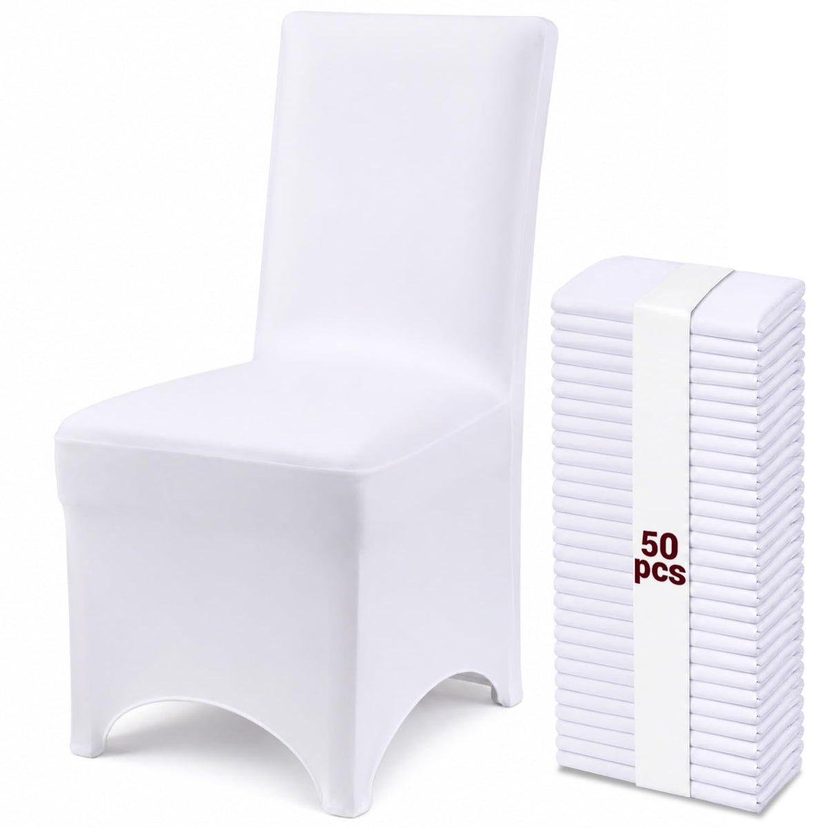 50 Pack White Stretch Chair Covers, Spandex Dining Chair Slipcovers, Wrinkle Resistant Reusable Covers for Wedding, Party, Banquet & Events