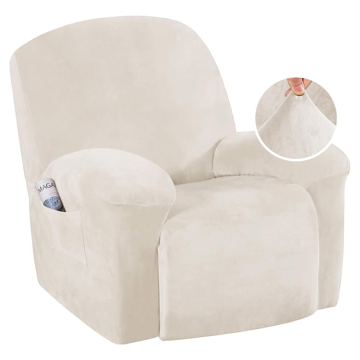 H.VERSAILTEX Velvet Recliner Chair Covers 1-Piece for Reclining Chair, Recliner Cover Feature Thick Luxury and Soft Fabric with Elastic Bottom, Anti-Slip Foams Attached (Grey, Large)