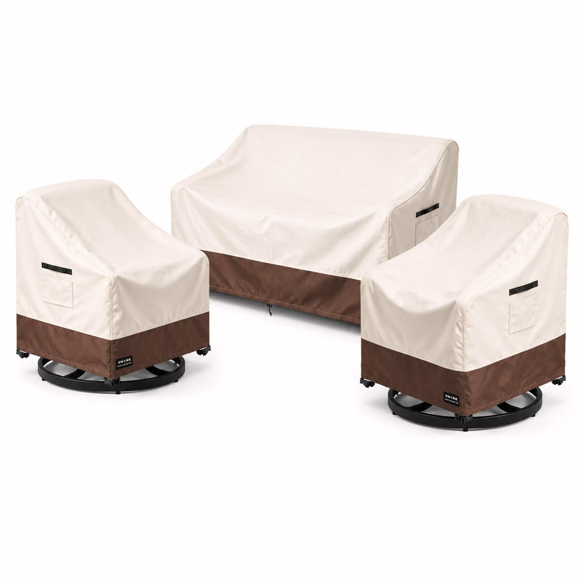 Outdoor Swivel Chair Covers Waterproof 2 Pack, Outdoor Chair Covers Patio Furniture Cover for Deck Patio Swivel Chair Heavy Duty, 30 W x 34 D x 36 H inches Beige and Brown