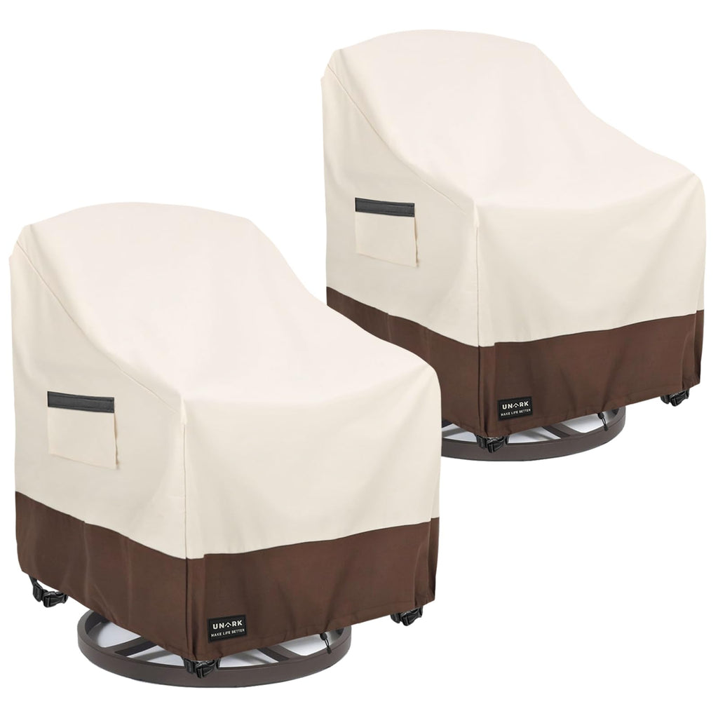Outdoor Swivel Chair Covers Waterproof 2 Pack, Outdoor Chair Covers Patio Furniture Cover for Deck Patio Swivel Chair Heavy Duty, 30 W x 34 D x 36 H inches Beige and Brown