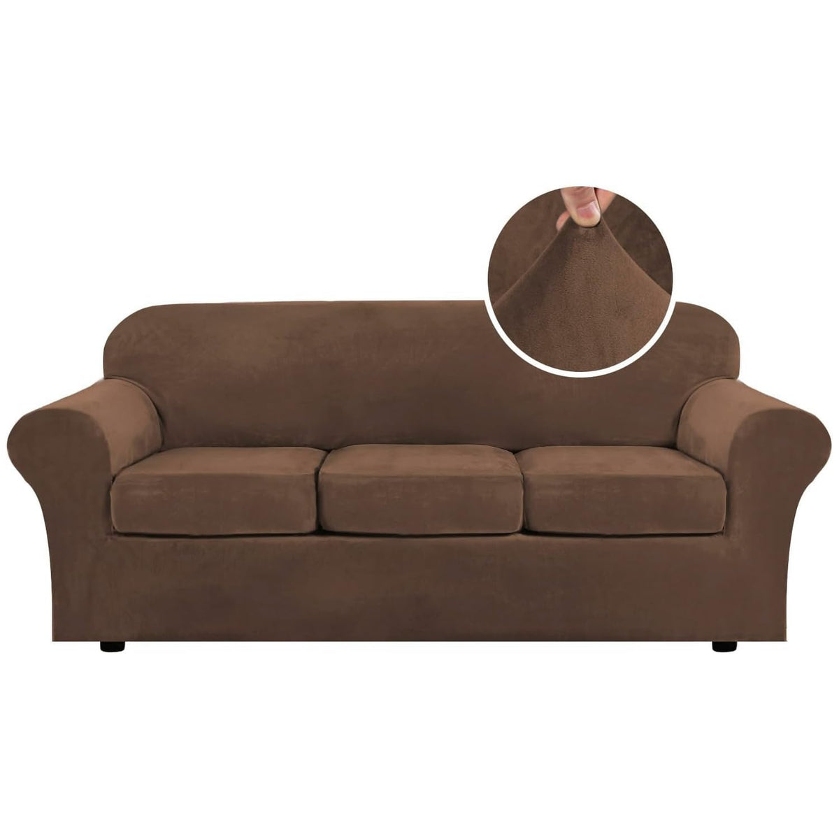 H.VERSAILTEX Rich Velvet Stretch 2 Piece Cover Chair Slipcover Sofa Cover Furniture Protector Couch Soft with Elastic Bottom Chair Couch Cover with Arms Width Up to 49 Inch(Chair, Ivory)