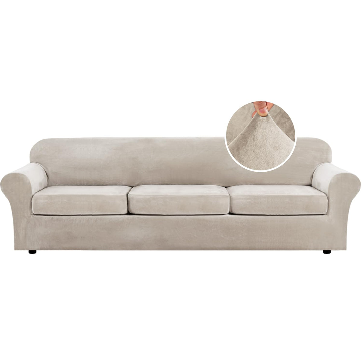 H.VERSAILTEX Rich Velvet Stretch 2 Piece Cover Chair Slipcover Sofa Cover Furniture Protector Couch Soft with Elastic Bottom Chair Couch Cover with Arms Width Up to 49 Inch(Chair, Ivory)