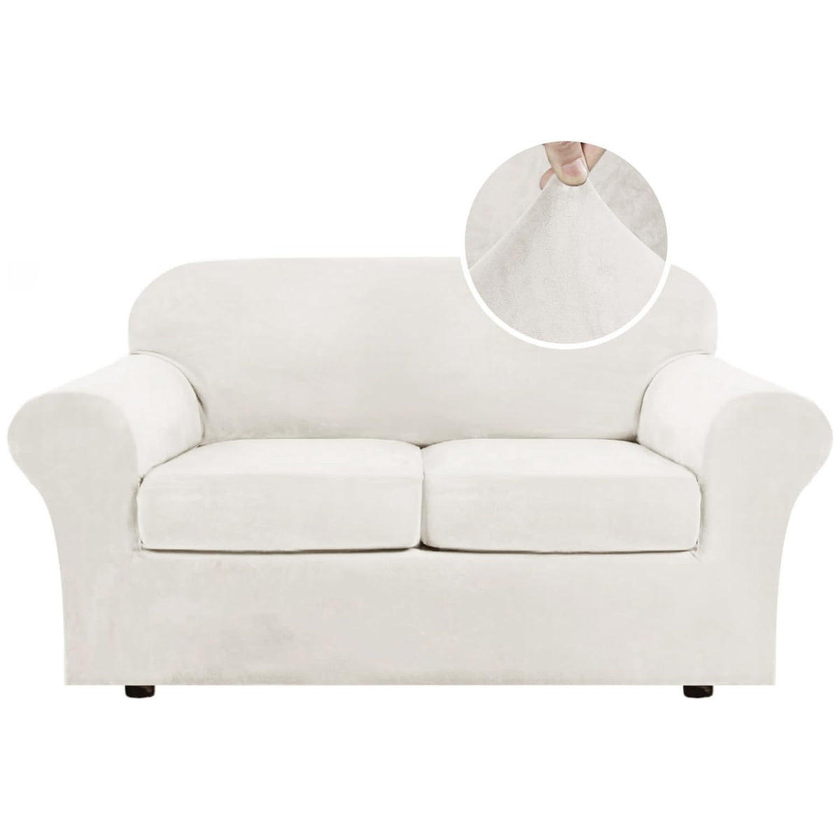 H.VERSAILTEX Rich Velvet Stretch 2 Piece Cover Chair Slipcover Sofa Cover Furniture Protector Couch Soft with Elastic Bottom Chair Couch Cover with Arms Width Up to 49 Inch(Chair, Ivory)