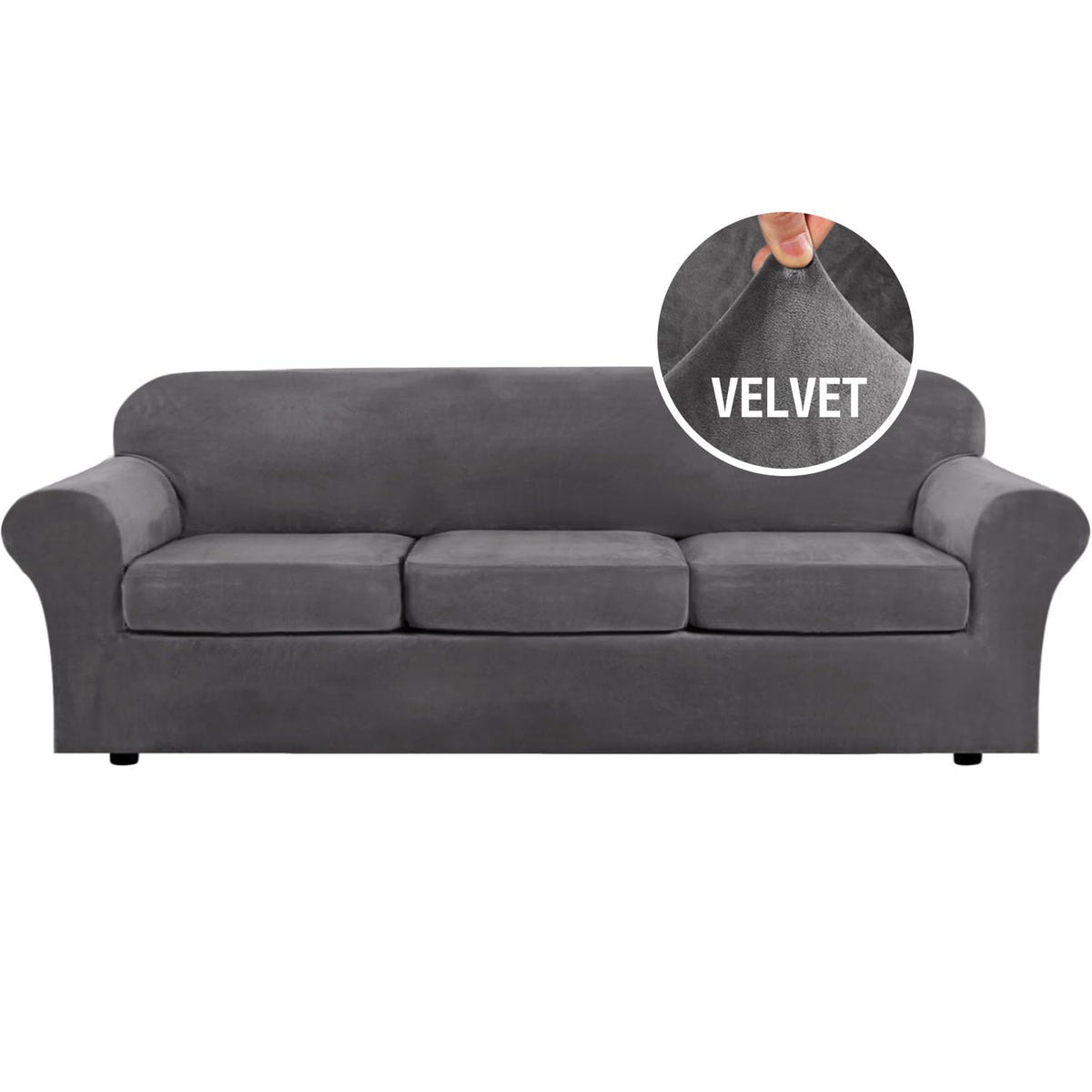H.VERSAILTEX Rich Velvet Stretch 2 Piece Cover Chair Slipcover Sofa Cover Furniture Protector Couch Soft with Elastic Bottom Chair Couch Cover with Arms Width Up to 49 Inch(Chair, Ivory)