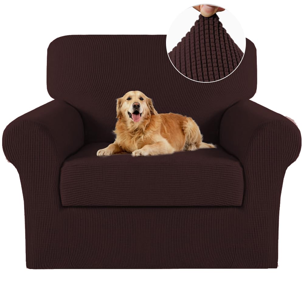 Turquoize 2 Piece Chair Covers for Living Room Armchair Cover Armchair Slipcovers with Arms Feature Thick Jacquard Fabric (Chair,Biscotti Beige)