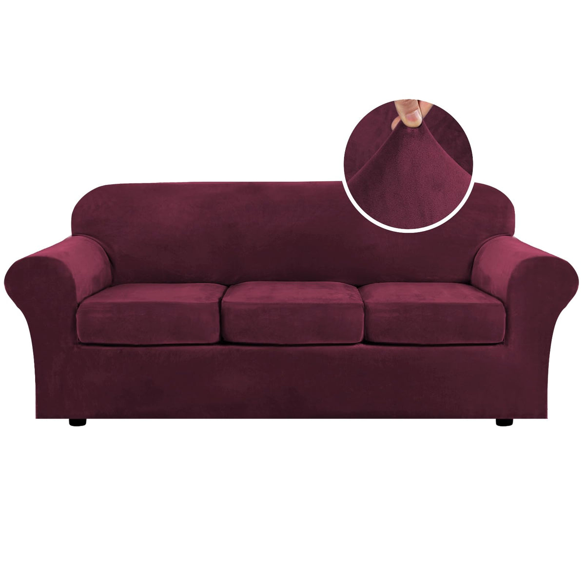 H.VERSAILTEX Rich Velvet Stretch 2 Piece Cover Chair Slipcover Sofa Cover Furniture Protector Couch Soft with Elastic Bottom Chair Couch Cover with Arms Width Up to 49 Inch(Chair, Ivory)