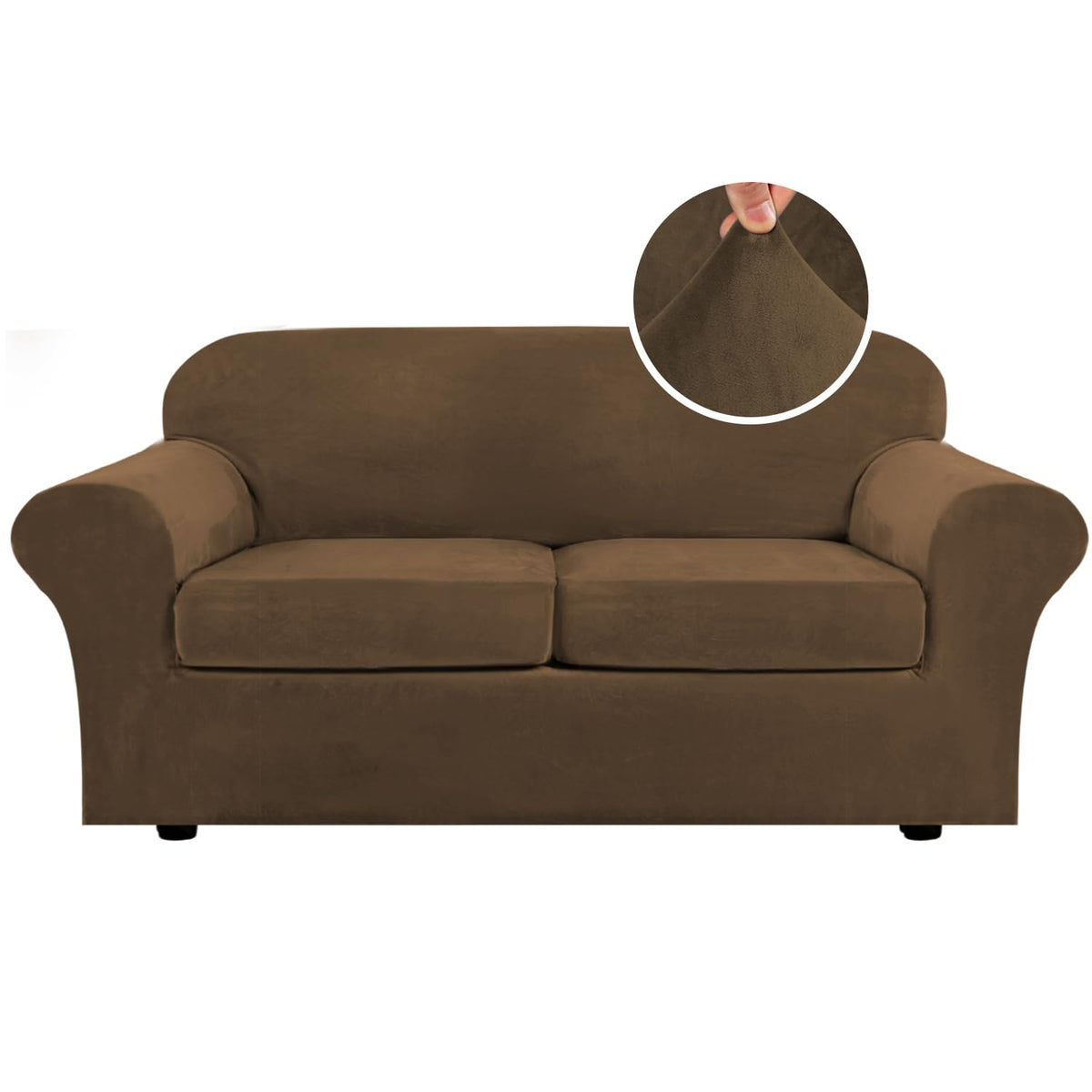 H.VERSAILTEX Rich Velvet Stretch 2 Piece Cover Chair Slipcover Sofa Cover Furniture Protector Couch Soft with Elastic Bottom Chair Couch Cover with Arms Width Up to 49 Inch(Chair, Ivory)