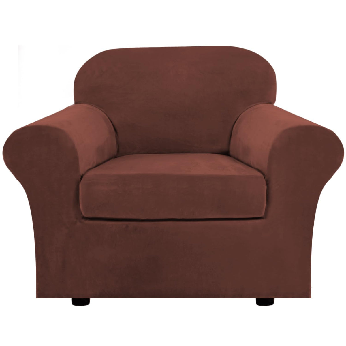 H.VERSAILTEX Rich Velvet Stretch 2 Piece Cover Chair Slipcover Sofa Cover Furniture Protector Couch Soft with Elastic Bottom Chair Couch Cover with Arms Width Up to 49 Inch(Chair, Ivory)