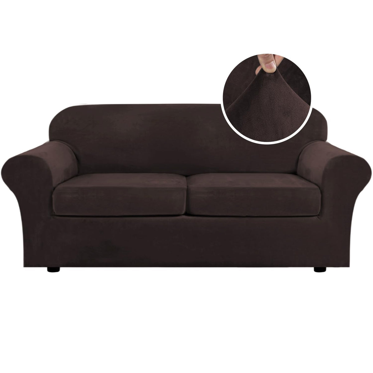 H.VERSAILTEX Rich Velvet Stretch 2 Piece Cover Chair Slipcover Sofa Cover Furniture Protector Couch Soft with Elastic Bottom Chair Couch Cover with Arms Width Up to 49 Inch(Chair, Ivory)