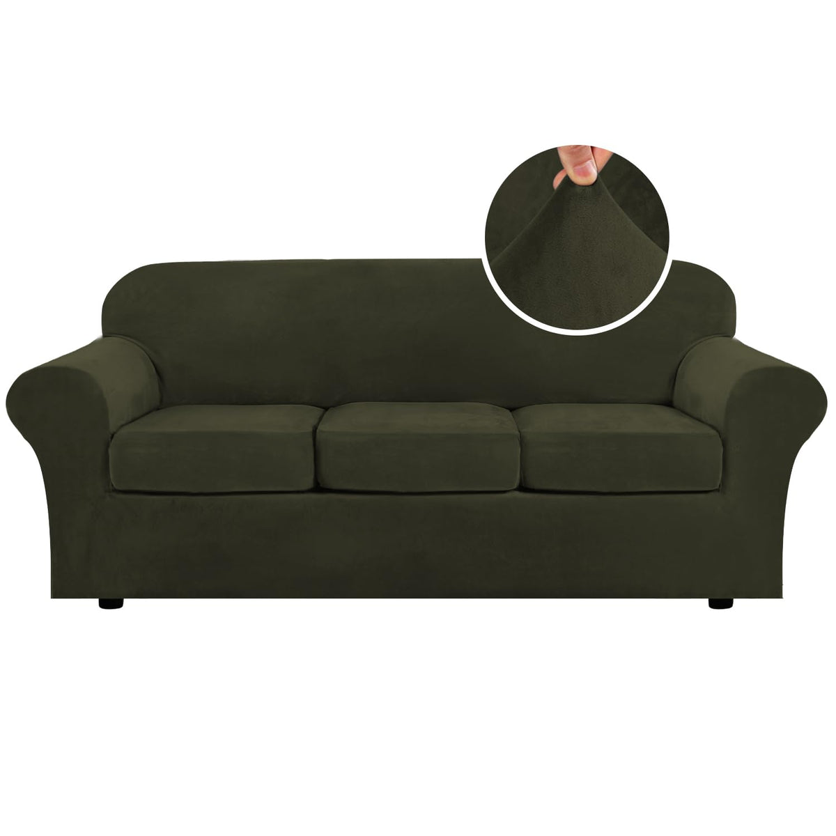 H.VERSAILTEX Rich Velvet Stretch 2 Piece Cover Chair Slipcover Sofa Cover Furniture Protector Couch Soft with Elastic Bottom Chair Couch Cover with Arms Width Up to 49 Inch(Chair, Ivory)