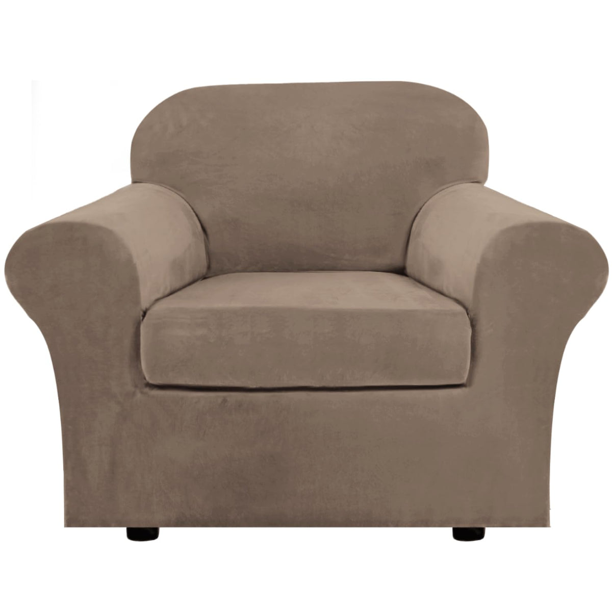 H.VERSAILTEX Rich Velvet Stretch 2 Piece Cover Chair Slipcover Sofa Cover Furniture Protector Couch Soft with Elastic Bottom Chair Couch Cover with Arms Width Up to 49 Inch(Chair, Ivory)
