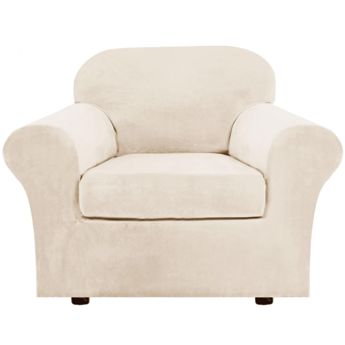 H.VERSAILTEX Rich Velvet Stretch 2 Piece Cover Chair Slipcover Sofa Cover Furniture Protector Couch Soft with Elastic Bottom Chair Couch Cover with Arms Width Up to 49 Inch(Chair, Ivory)