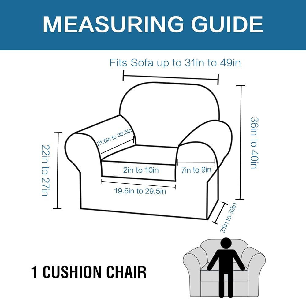 H.VERSAILTEX Rich Velvet Stretch 2 Piece Cover Chair Slipcover Sofa Cover Furniture Protector Couch Soft with Elastic Bottom Chair Couch Cover with Arms Width Up to 49 Inch(Chair, Ivory)