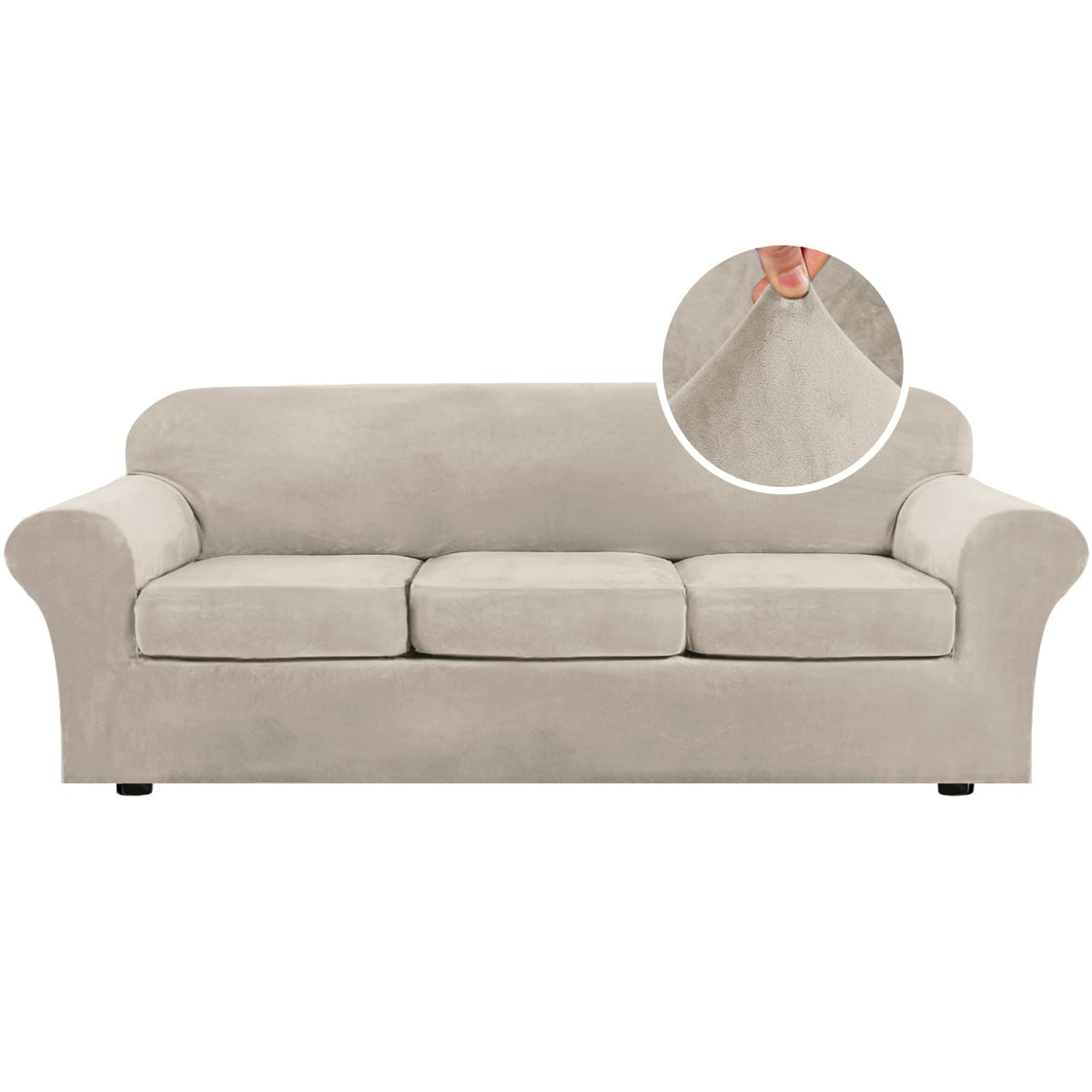 H.VERSAILTEX Rich Velvet Stretch 2 Piece Cover Chair Slipcover Sofa Cover Furniture Protector Couch Soft with Elastic Bottom Chair Couch Cover with Arms Width Up to 49 Inch(Chair, Ivory)