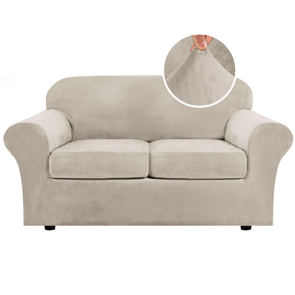 H.VERSAILTEX Rich Velvet Stretch 2 Piece Cover Chair Slipcover Sofa Cover Furniture Protector Couch Soft with Elastic Bottom Chair Couch Cover with Arms Width Up to 49 Inch(Chair, Ivory)