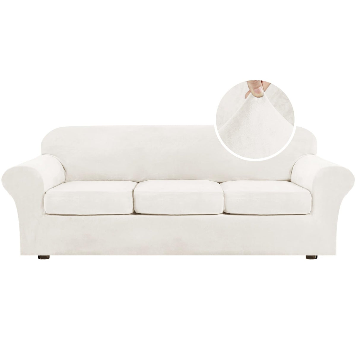 H.VERSAILTEX Rich Velvet Stretch 2 Piece Cover Chair Slipcover Sofa Cover Furniture Protector Couch Soft with Elastic Bottom Chair Couch Cover with Arms Width Up to 49 Inch(Chair, Ivory)